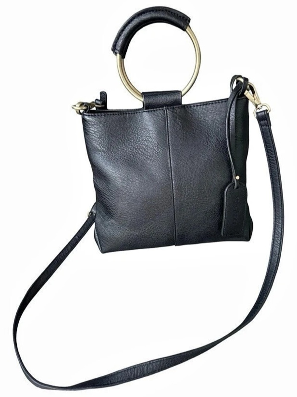 Sole Society Crossbody Bangle/Ring Handle Bag in Black.